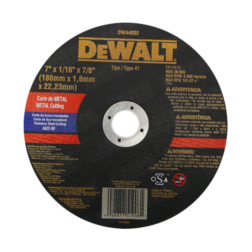 DEWALT DISCO CORTE 7"x1/16x7/8 1.6mm LISO ULTRAFINO