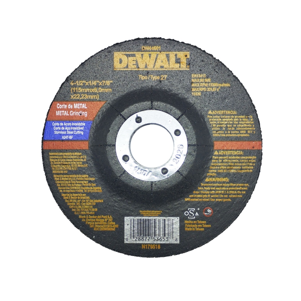 DEWALT DISCO DESBASTE 4" 1/2x1/4x7/8 6mm CURVO