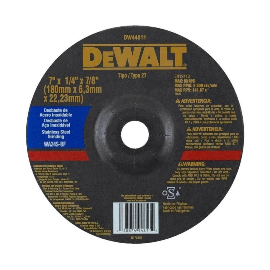 DEWALT DISCO DESBASTE 7"X1/4X7/8 6mm CURVO